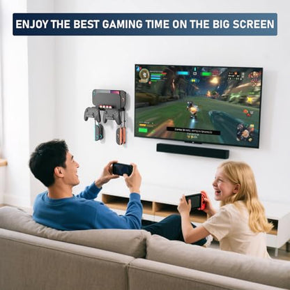 Wall Mount for Nintendo Switch 2 /Switch OLED/Switch Console, Switch 2 holder with Storage 8 Card Slots,2 Pro Controller and 4 Joycon Hanger-Install Behind TV, Black