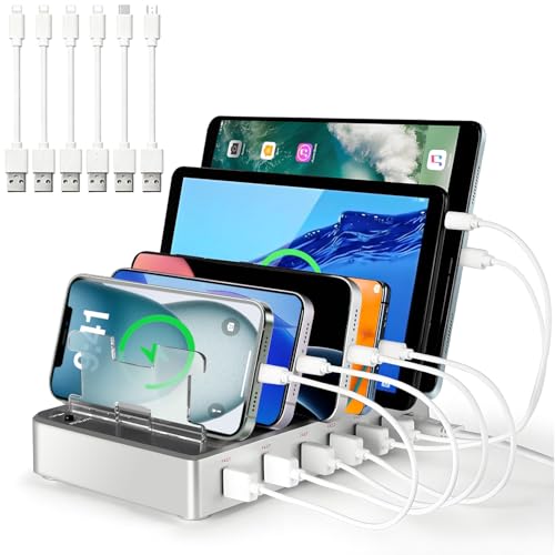 300W Fast Charging Station for Multiple Devices, 6 Port USB Charging Hub, Universal Desktop Charger Organizer Compatible with iPhone iPad Android Phones Tablets Kindle Home Office Travel