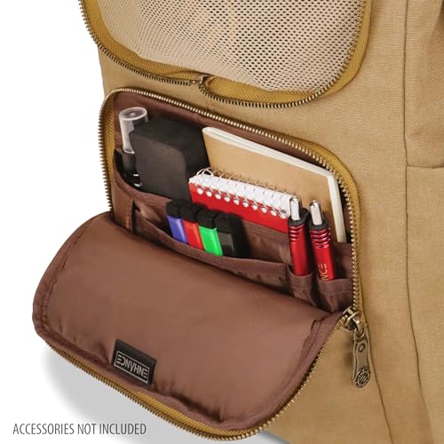 ENHANCE Venture Canvas DnD Backpack - RPG DM Bag for Dungeons and Dragons with Removable Dice Tray - Travel DnD Bag fits 4-6 Books Upright, 17" Laptop/DM Screen Slot, Luggage Slot, Chest and Map Strap