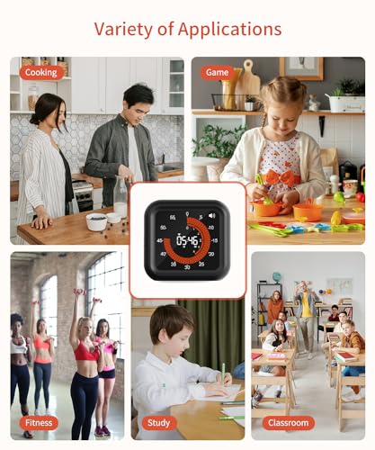 Digital Magnetic Visual Kitchen Timer, Up to 11H 59M Countdown & Count Up | USB-C Rechargeable, Large VA Display, Adjustable Volume and Brightness, Memory Recall Function for Kitchen, Classroom, Study - color: Black