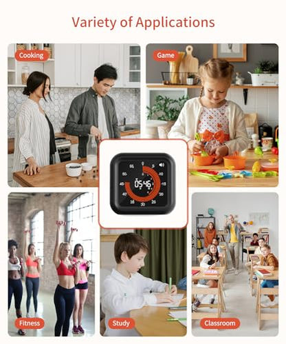 Digital Magnetic Visual Kitchen Timer, Up to 11H 59M Countdown & Count Up | USB-C Rechargeable, Large VA Display, Adjustable Volume and Brightness, Memory Recall Function for Kitchen, Classroom, Study - color: Black