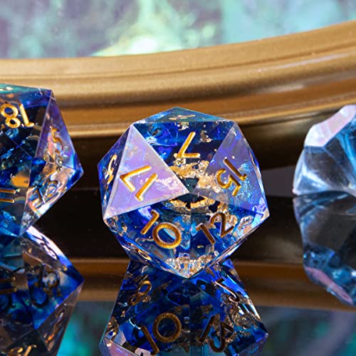 Single D20 Dice - 22mm, 20 Sided D&D Dice for Dungeons and Dragons, DND Dice with Resin Sharp Edge, Handmade Polyhedral for RPG, Roleplaying Games MTG Table Games(Dark Blue Gold) - color: D20-blud Gold