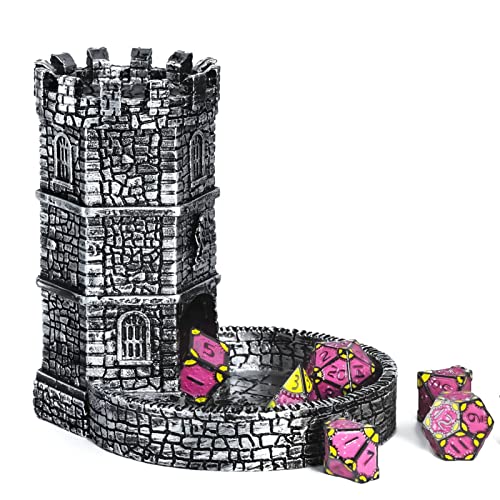 Castle DND Dice Tower, Dice Rolling Tower for Role Playing Games | Ancient Silver, Resin Material, D&D Accessory, DM Gift, Dungeons and Dragons RPG Board Games Tabletop Games - color: Nickel-silver