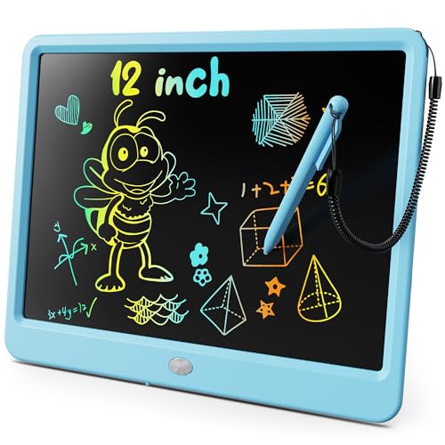 KOKODI LCD Writing Tablet, 12 Inch Colorful Toddler Doodle Board Drawing Tablet, Erasable Reusable Electronic Drawing Pads, Educational and Learning Toy for 3-6 Years Old Boy and Girls(Blue) - color: Blue, size: 12in