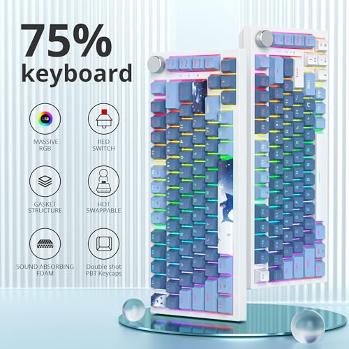 Guffercty kred 75% Percent Blue Keyboard Gasket Mount with Knob, Hot-swappable RGB Wired Mechanical Gaming Keyboard Programmable for Mac/Win (82 Sea Fog Blue) - color: GASKET 82 Sea Fog Blue