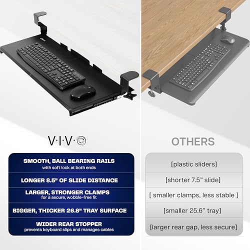 VIVO Large Keyboard Tray Under Desk Pull Out with Extra Sturdy C Clamp Mount System, 27 (33 Including Clamps) x 11 Inch Slide-Out Platform Computer Drawer for Typing, Black, MOUNT-KB05E | Keyboard Tray for Typing, Slide Out Platform, Extra Sturdy C-Clamp