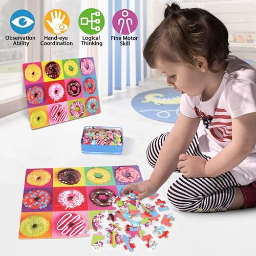 LELEMON Puzzles for Kids Ages 4-6,6 Pack 100 Piece Puzzles for Kids Ages 4-8 in a Metal Box,Educational Jigsaw Puzzles Puzzle Games Puzzle Toys for Girls and Boys - color: 6 Pack 100 Piece Puzzle 1