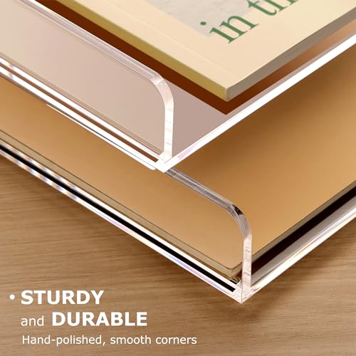 2 Pack- Stackable Paper Letter Tray, A4 File Tray Desk Organizer, Acrylic Desk Organizers and Accessories Sorter, Clear Workspace Office Supplies Organizers, 12.4inx8.86inx3.46in - style: Thin 2 Tier Trays
