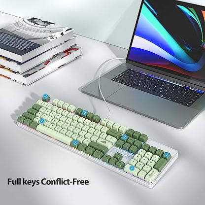 Fogruaden Mechanical Keyboard, Green Matcha, Wired USB 104 Key RGB Backlit Gaming Keyboard with Number Pad, Red Switches, NKRO for Windows Laptop PC Gamer - color: 104 Matcha/Red Switch
