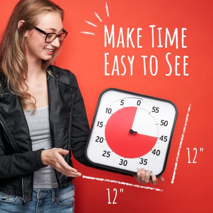 TIME TIMER 12 inch Visual Timer 60 Minute Kids Desk Countdown Clock with Dry Erase Activity Card, Also Magnetic for Classroom, Homeschooling Study Tool, Task Reminder, Home and Kitchen Timer - color: Black & Red, size: 12 Inch