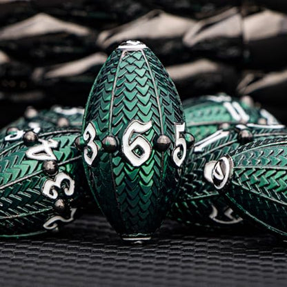 ARUOHHA DND Metal Dice Black Green Dragon Egg Dice with Rotating Dragon Egg Shell, Role Playing Game RPG Polyhedral D and D Dice Set D20 D12 D10 D8 D6 D4 - color: Black Green