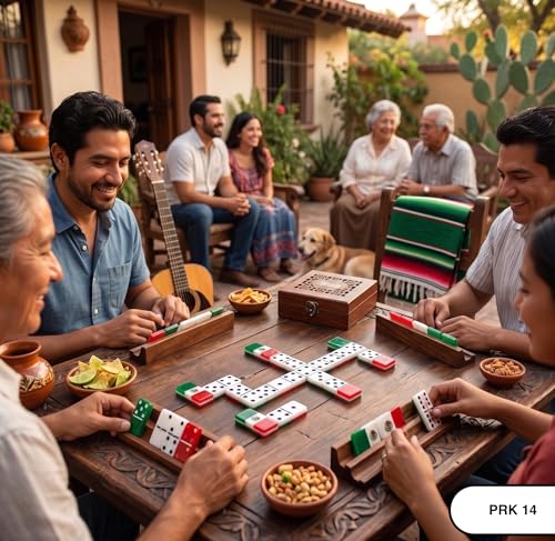 Mexico flag Dominoes Premium Edition Mexican Dominoes Set Deluxe – Double Six Domino Adult Tiles with Mexican Flag Design – Resin & Clear Top Acrylic – Classic Artisan Wooden Storage Case Included