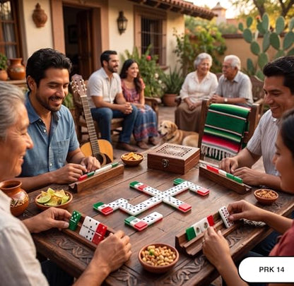 Mexico flag Dominoes Premium Edition Mexican Dominoes Set Deluxe – Double Six Domino Adult Tiles with Mexican Flag Design – Resin & Clear Top Acrylic – Classic Artisan Wooden Storage Case Included
