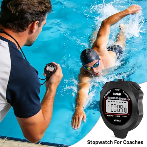 Stopwatch Timer, Digital Stop-Watch for Sports, Black | Multi-function Stopwatch with Single Split/Lap Timing, Button Beep Alarm Clock, Ideal for Coaches Kids PE-teacher - color: Black