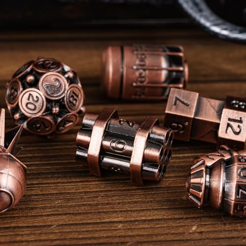 UDIXI Metal DND Dice Set 7PCS RPG Polyhedral Metal D&D Dice Set Copper | Bomb Shape, Solid Metal, Cool Design, Leather Pouch Packaging, for Dungeons and Dragons Role Playing Games Tabletop Games - color: Ancient Copper