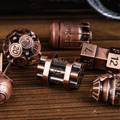 UDIXI Metal DND Dice Set 7PCS RPG Polyhedral Metal D&D Dice Set Copper | Bomb Shape, Solid Metal, Cool Design, Leather Pouch Packaging, for Dungeons and Dragons Role Playing Games Tabletop Games - color: Ancient Copper