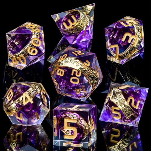 Magic Golden Ring DND Dice Set Sharp Edge Red Resin Dice with Box, for use with RPG D&D Tabletop Games Lord D and D Polyhedral Dice Set - color: Ring - Purple-1