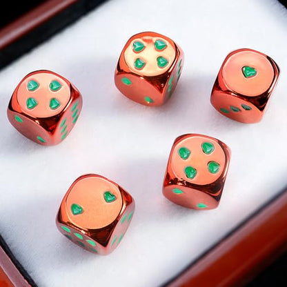 16mm Red Metal Dice Set - 5-Piece Solid Iron Dice with Case, 6-Sided Metal Dice for Board Games, Poker Parties & Tabletop RPG - color: Red