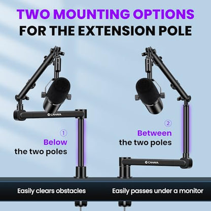 CAHAYA Desk Mount Mic Arm, Low Profile Boom Stand for Streaming, Black | Supports Mics Up to 5.5lb for Podcasting Recording Meetings Compatible with Shure SM7B, BlueYeti, FIFINE, HyperX QuadCast