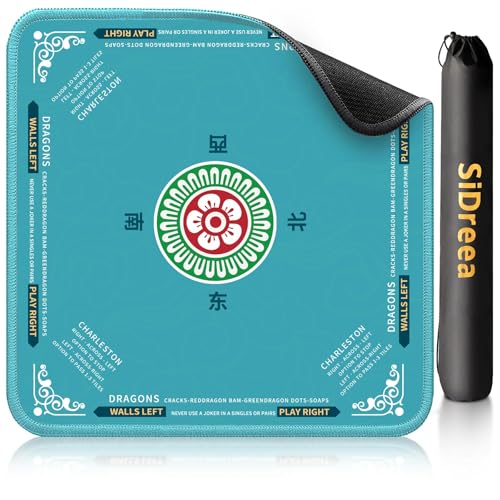 Mahjong Mat 32.4” x 32.4”, 3mm Thick Non-Slip Rubber Back Mahjong Table Mat, Noise Reduction Waterproof Mahjong Game Mat for Table, Mahjong Tile Mat for Cards, Dominoes & Board Games - color: Teal
