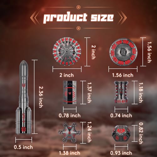 Unique Pioneer Dice Zinc Alloy Metal Dice Set 7pcs DND Dice Mars Planet Theme Polyhedral RPG Dice Set for Dungeons and Dragons Tabletop GamingRocket and UFO Design (Dark red) - color: Dark Red