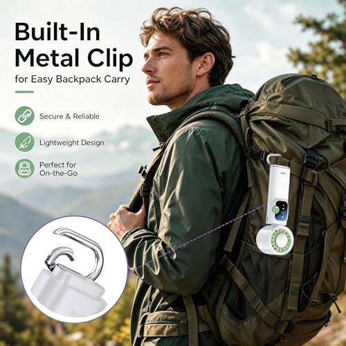 Portable Handheld Fan with Ice Cooling Personal Rechargeable Mini Neck Fan | 20000RPM,199-Speed 4000mAh Battery Powered up to 15hrs with LED Display for Travel, Camping & Outdoor, White - color: White-Green