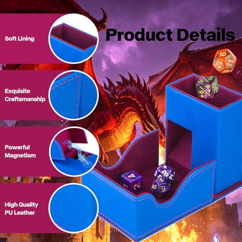 Dice Tower and Tray,Foldable Portable Dice Rolling Tower,Dice Roller Accessory for Dungeons and Dragons,Classic Board Games,RPG Games, and Tabletop Games Blue/Red - color: Blue/Red（fire Dragon）