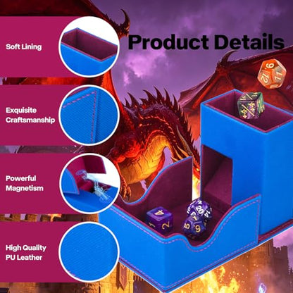 Dice Tower and Tray,Foldable Portable Dice Rolling Tower,Dice Roller Accessory for Dungeons and Dragons,Classic Board Games,RPG Games, and Tabletop Games Blue/Red - color: Blue/Red（fire Dragon）
