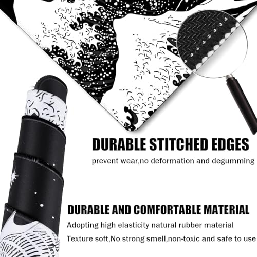 Large Gaming Mouse Pad, Waterproof Extra Large Big Mouse Pad with Stitched Edge, XXXL Non-Slip Black Computer Long Mousepad for Gamer, Office & Home, Black White Dragon - color: Dragon, size: 35.4L x 15.7W inches