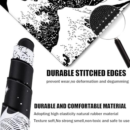 Large Gaming Mouse Pad, Waterproof Extra Large Big Mouse Pad with Stitched Edge, XXXL Non-Slip Black Computer Long Mousepad for Gamer, Office & Home, Black White Dragon - color: Dragon, size: 35.4L x 15.7W inches