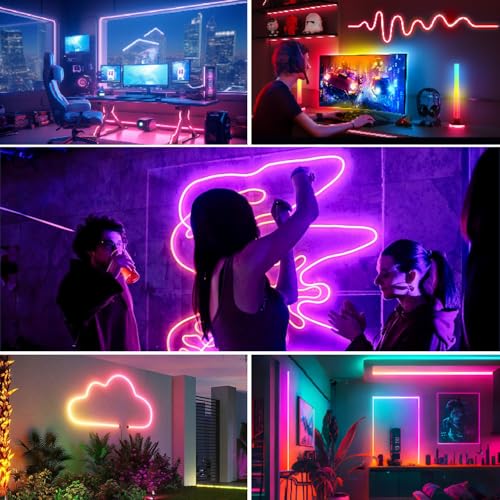 20Ft Neon Rope Lights,Flexible Led Rope Lights Control with App/Remote,Multiple Modes Rope Lights,IP65 Outdoor Waterproof,Music Sync Light Strip for Bedroom - size: 20FT Neon Rope Lights