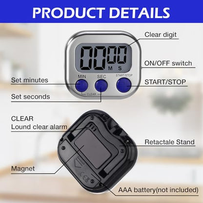 Leumoi 24 Pack Multi-Function Digital Timers with Magnetic Back, Large LCD Display, Loud Alarm, Count up & Countdown, Memory Function for Cooking, Classroom, Study, Exercise & Work(Sliver and Blue) - color: Sliver and Blue