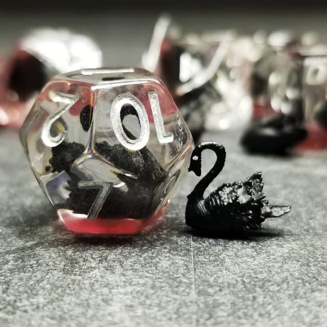 Sage's Portal Animal Familiars Resin DND Dice Set Polyhedral Dice Set for Dungeons and Dragons RPG Pathfinder Tabletop TTRPG (Black Swan) - color: Black Swan, style: Dice Set Only