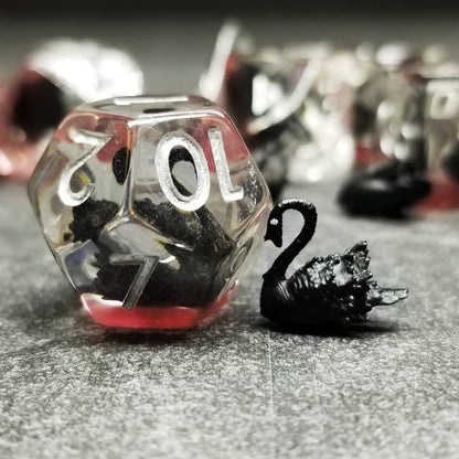 Sage's Portal Animal Familiars Resin DND Dice Set Polyhedral Dice Set for Dungeons and Dragons RPG Pathfinder Tabletop TTRPG (Black Swan) - color: Black Swan, style: Dice Set Only