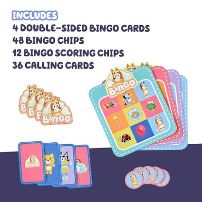 Bluey Bingo’s Bingo Card Game, Kids Image Matching Card Game with 40 Cards, 48 Chips and 12 Scoring Chips, Interactive Fun Games for Kids of Ages 3+