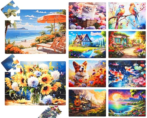 Syhood 10 Pack 16 Large Piece Puzzles for Seniors with Dementia, Alzheimer's Memory Cognitive Games for Elderly, Easy Jigsaw Puzzles Gift for Dementia Patients Elderly Adults in Nursing Home(Warm)