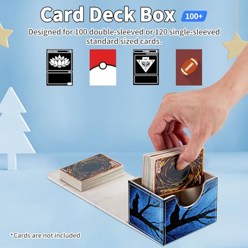 for MTG Commander Deck Box,Card Deck Box for Trading Yugioh MTG,Fits 100 Double Sleeved Cards,PU Leather Strong Magnet Case for Magic Commander TCG CCG,Black Cat Blue - color: Black Cat Blue