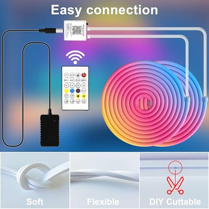 Cozylady 12M(2 Roll 6M) RGB Neon Lights LED Rope Light,40ft Waterproof Bluetooth APP Remote Control Music Sync Strip Light,24V Flexible DIY Silicone Light for Bedroom Home Indoor Outdoor Decor(40ft) - size: 40 ft