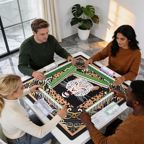 3tyto Mahjong Mat, 31.5x31.5 Inches Black Panther Game Table Cover | Non-Slip, Waterproof, Foldable, Carrying Bag & Mahjong Rules Cards Included
