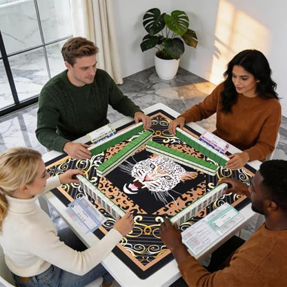 3tyto Mahjong Mat, 31.5x31.5 Inches Black Panther Game Table Cover | Non-Slip, Waterproof, Foldable, Carrying Bag & Mahjong Rules Cards Included