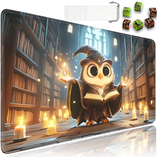 for MTG Game Playmat - 24 x 14 inches with Dices and Storage Bags, Non-Slip Base for TCG and Board Game Card Mats, Trading Card Games Mat, Sorcery Owl Pattern Collectible Card Playmats - color: Jv-playmat-p7-1-g185