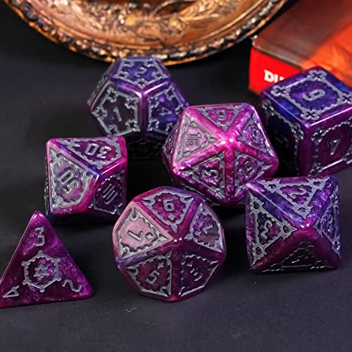 cusdie 7 Pcs 25mm Giant DND Dice with Dragon Eye Dice Bag, Polyhedral Dice Set, D&D Dice for Pathfinder RPG(Purple/Blue) - color: Purple/Blue