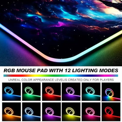 RGB Fantasy Pirate Ship Gaming Desk Mat, Computer Keyboard Large Extended Long LED Mouse Pad for Office and Home, XL (W01) - color: Rgb-w01