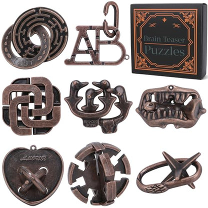 8 Pcs Brain Teaser Puzzles for Adults Teens - Metal Puzzles 3D Puzzle Game Toys for Adults Teens - Unlock Interlocking Puzzle Adult IQ Education Smart Toys - style: Style F