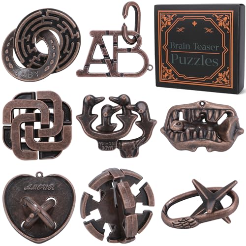 8 Pcs Brain Teaser Puzzles for Adults Teens - Metal Puzzles 3D Puzzle Game Toys for Adults Teens - Unlock Interlocking Puzzle Adult IQ Education Smart Toys - style: Style F