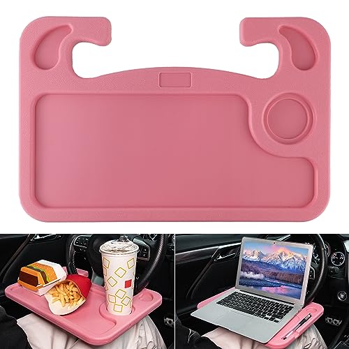 JUSTTOP Car Steering Wheel Desk, Travel Car Accessories, Car Stand Trays for Eating, Multipurpose Car Steering Wheel Desk Tray Table(Pink) - color: Pink