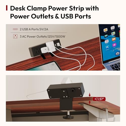 SANODESK Electric Standing Desk with Desk Clamp Power Strip 40"x 24" Whole-Piece Desktop Height Adjustable Stand Up Desk with Cable Management Sit Stand Home Office Desk Silver Frame/Mahogany Top - color: Silver Frame+mahogany Top, size: 40"x24"