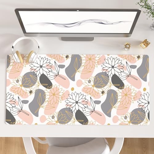 QIYI Large Mouse Pad, Extended Desk Mat for Desktop, PU Leather Waterproof Gaming Mousepad, Computer Desk Accessories Protector Writing Pads for School Office Home 31.5" x 15.7" - Line Art Flowers - color: Line Art Flowers, size: 31.5" x 15.7"
