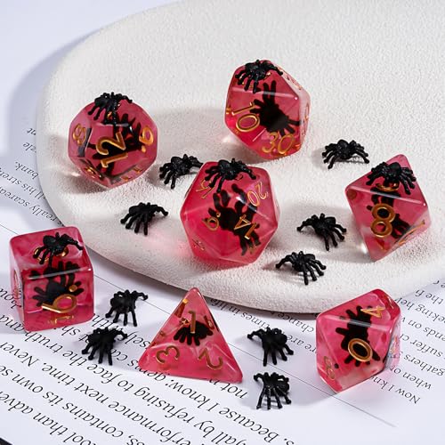 DND Spider Dice Set, Resin Cute Polyhedral Dice for Dungeons and Dragons, RPG, MTG D&D 7-DIE (D4, D6, D8, D10, D12, D20, D%) - color: Spider