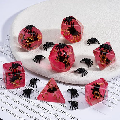 DND Spider Dice Set, Resin Cute Polyhedral Dice for Dungeons and Dragons, RPG, MTG D&D 7-DIE (D4, D6, D8, D10, D12, D20, D%) - color: Spider